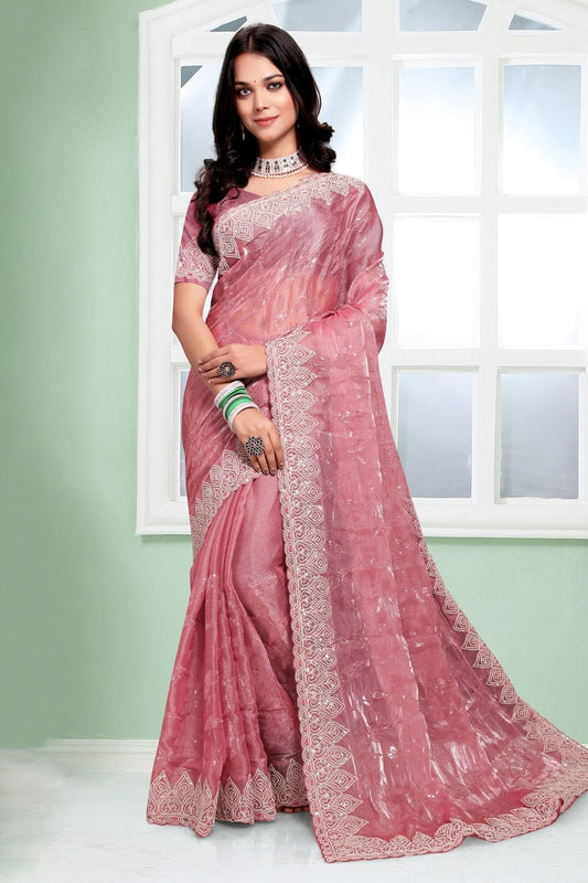 Baby Pink Colour Jimmy Choo Silk Designer Saree LC1121714