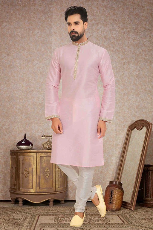 Baby Pink Colour Kurta Pajama In Dupion Silk KP1210142