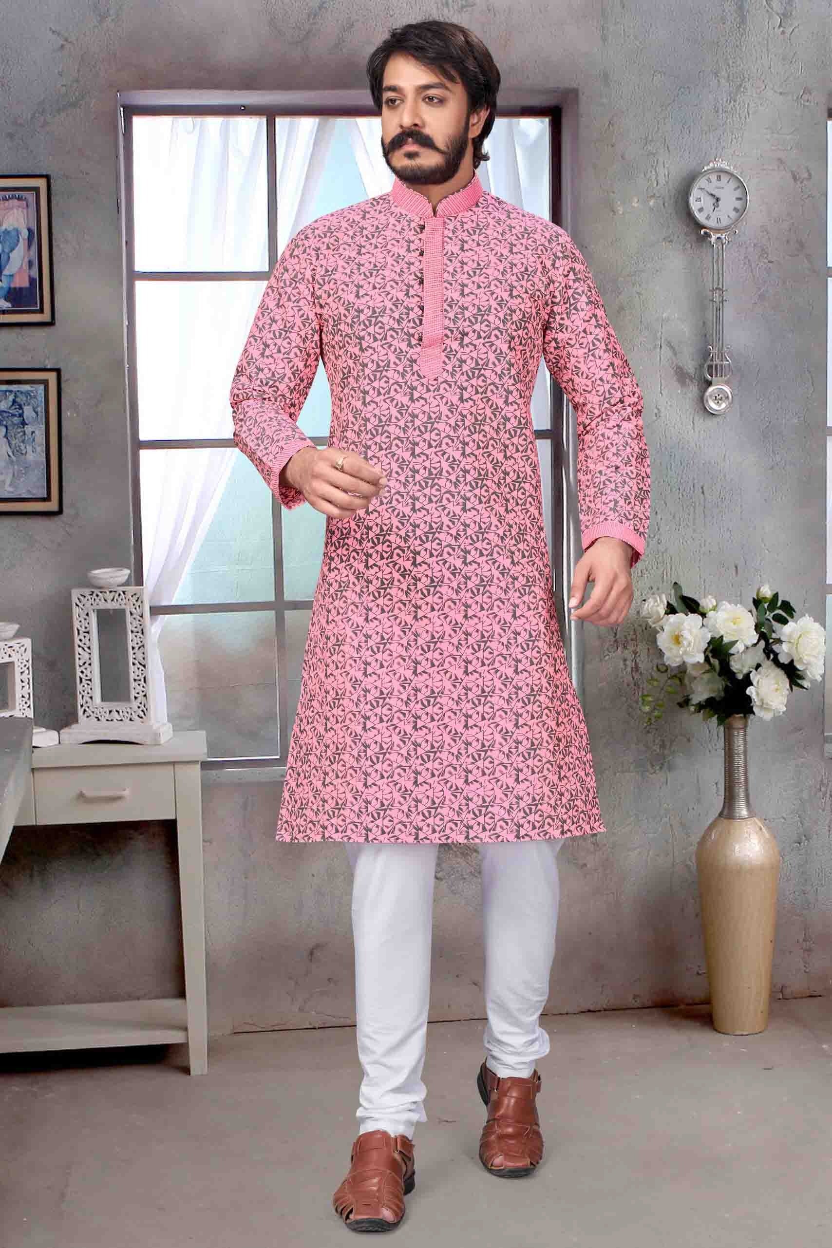 Baby Pink Colour Kurta Pajama In Jacquard Silk KP1210069