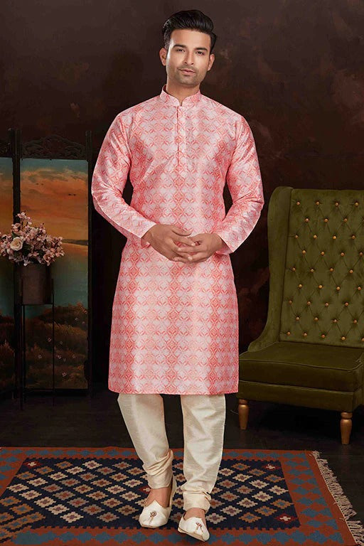 Baby Pink Colour Kurta Pajama In Malai Silk KP1210148