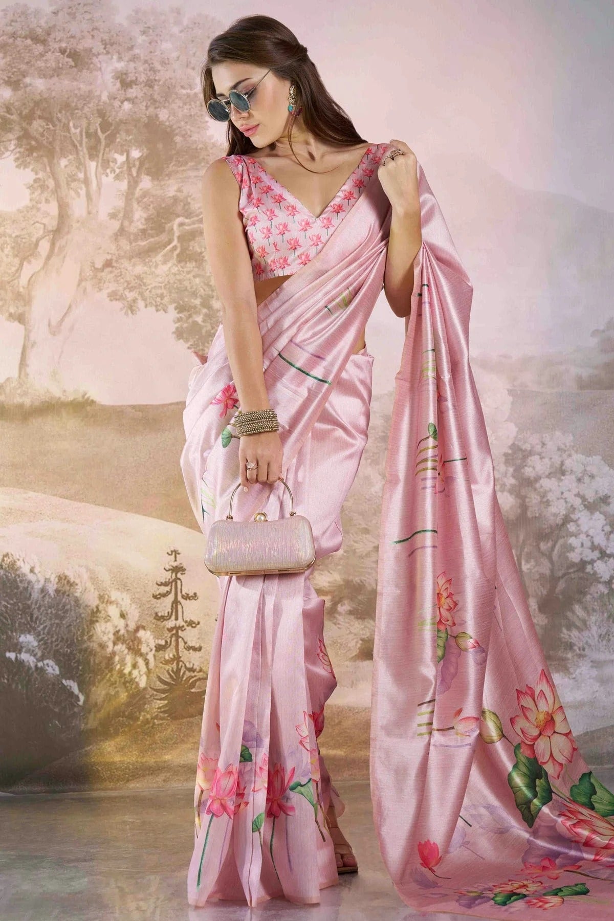 Baby Pink Colour Linen Printed Saree SD1112836