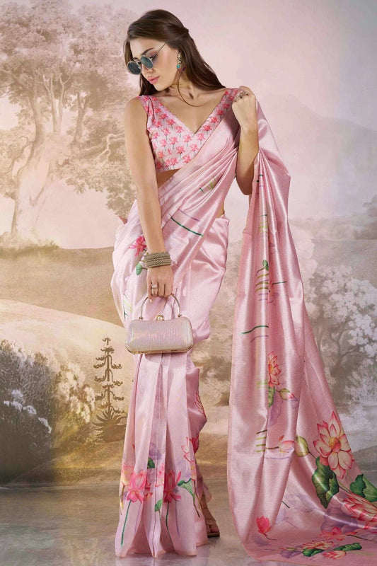 Baby Pink Colour Linen Printed Saree SD1112836
