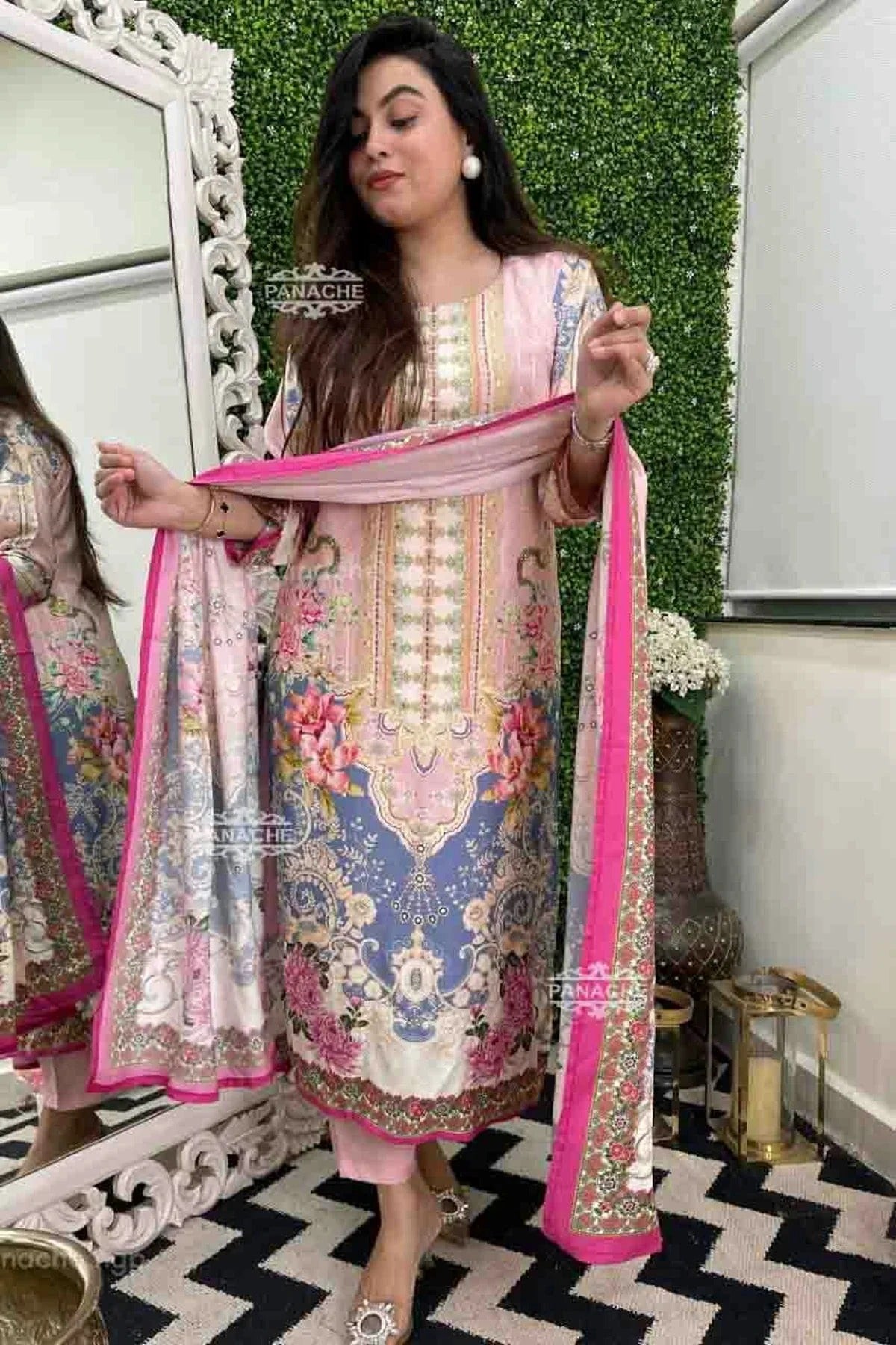 Baby Pink Colour Muslin Cotton Stitched Pant Style Suit SS1140940 A