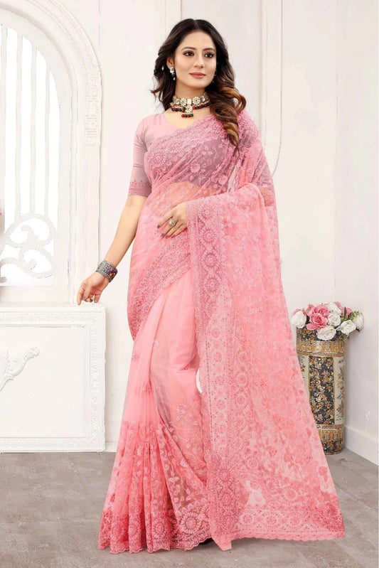 Baby Pink Colour Net Designer Saree SD1090243