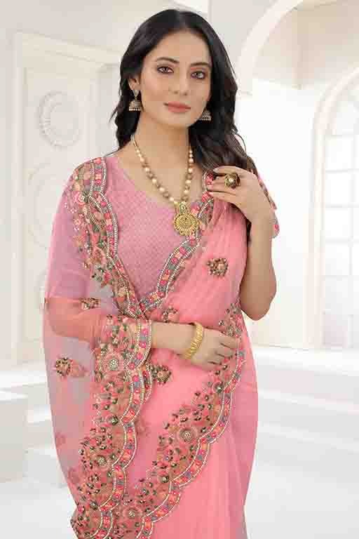 Baby Pink Colour Net Designer Saree SD1090542 A