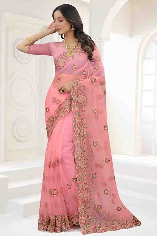 Baby Pink Colour Net Designer Saree SD1090542