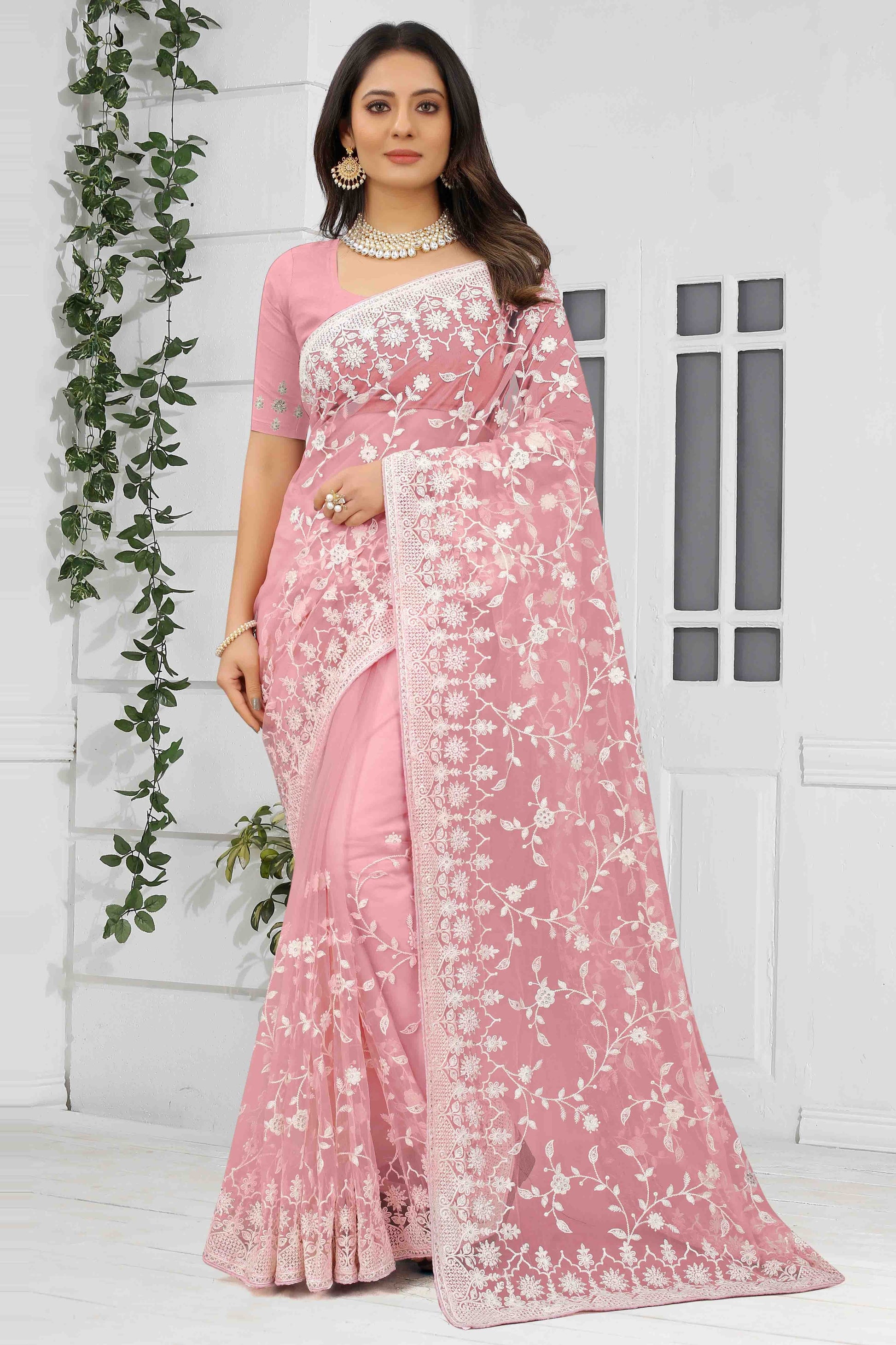 Baby Pink Colour Net Designer Saree SD1090557