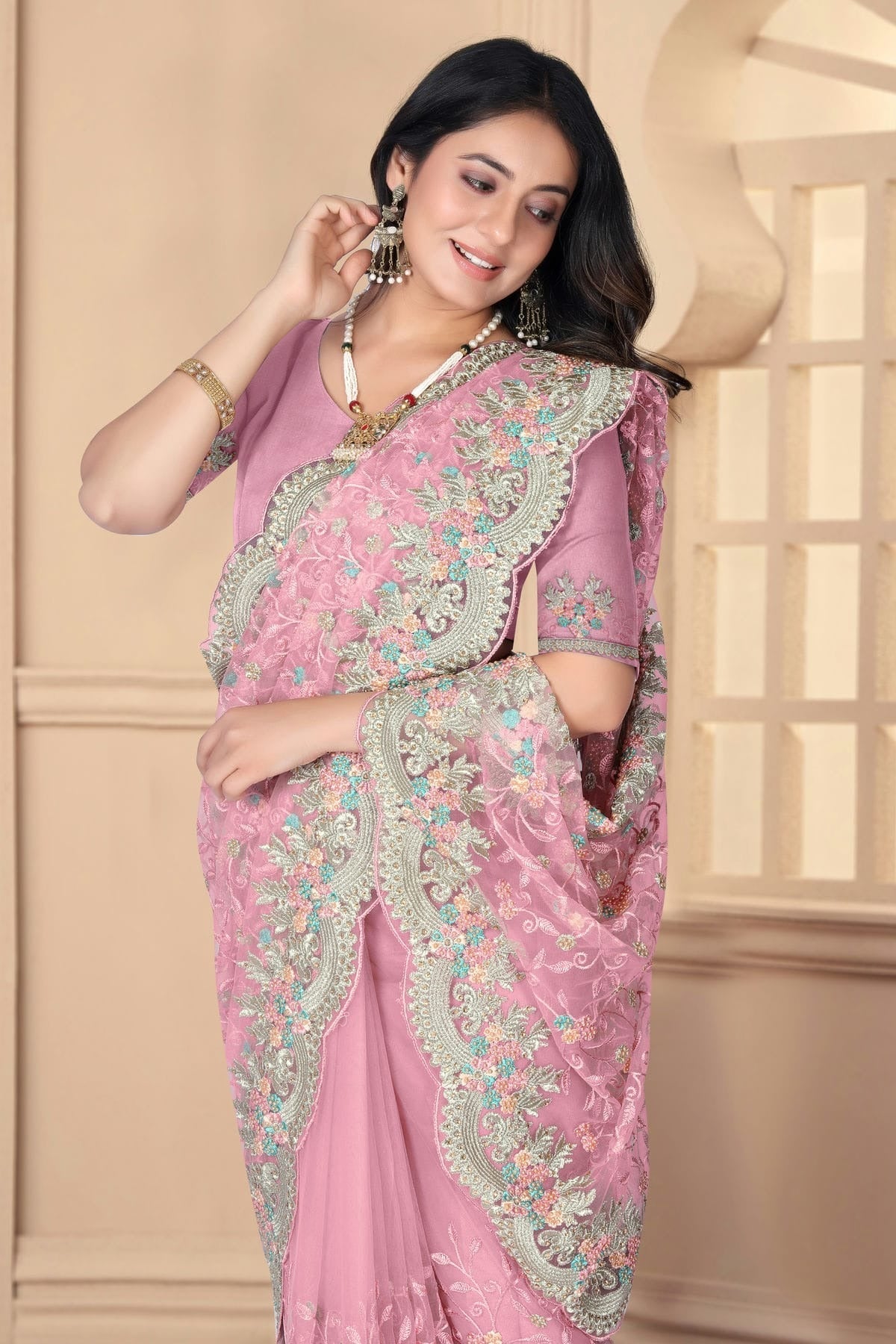 Baby Pink Colour Net Designer Saree SD1091085 A