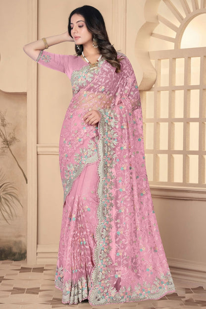 Baby Pink Colour Net Designer Saree SD1091085