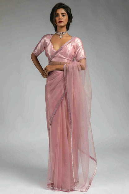 Baby Pink Colour Net Ready To Wear Saree SD1122053