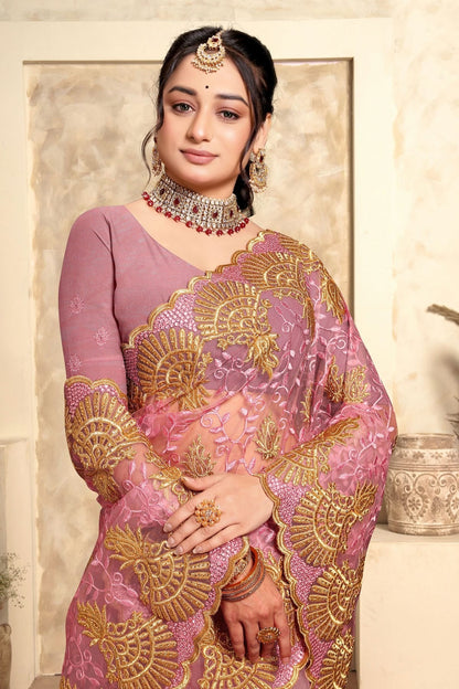 Baby Pink Colour Net Saree SD1090986 A