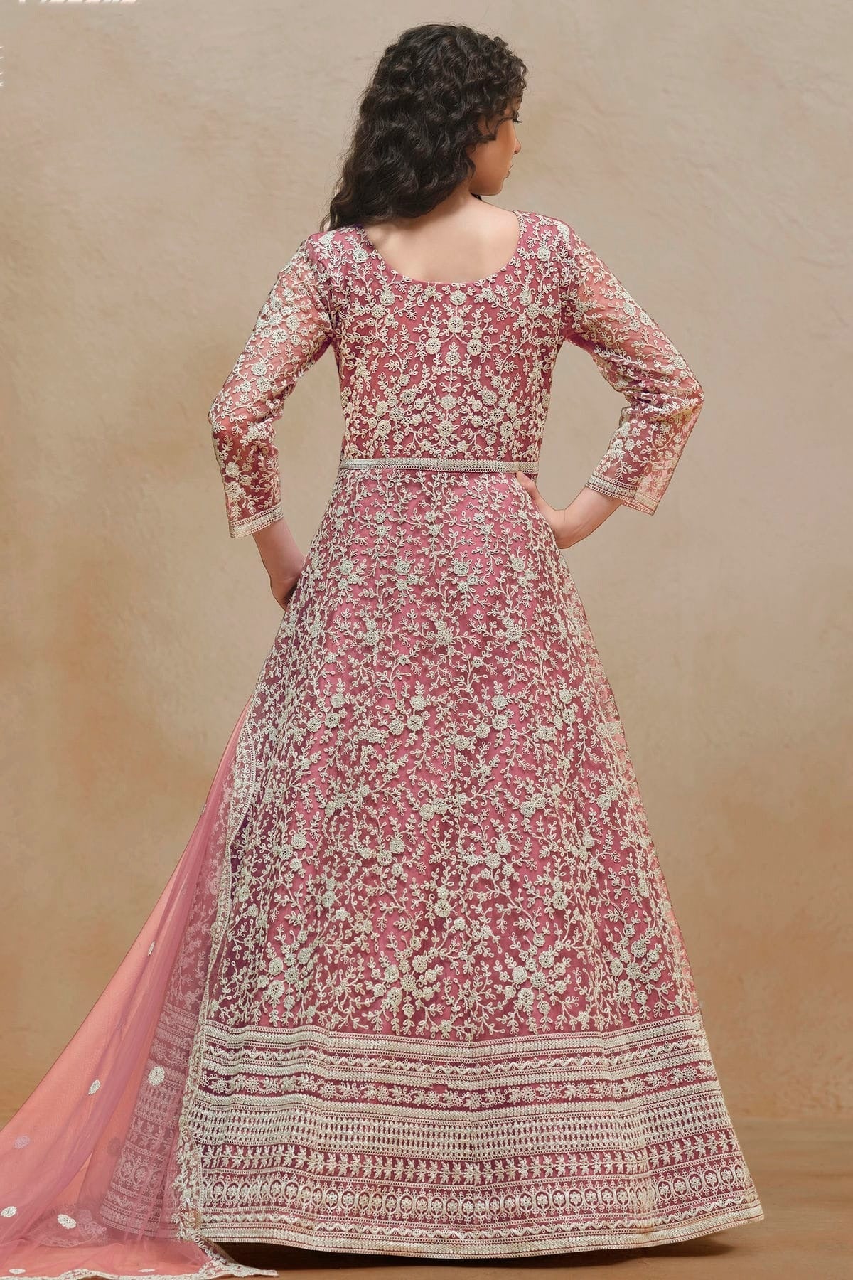 Baby Pink Colour Net Semi Stitched Anarkali Suit SM1050621 A