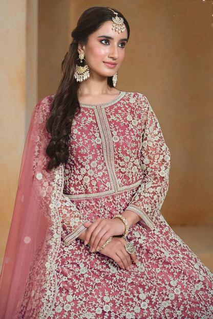 Baby Pink Colour Net Semi Stitched Anarkali Suit SM1050621 B
