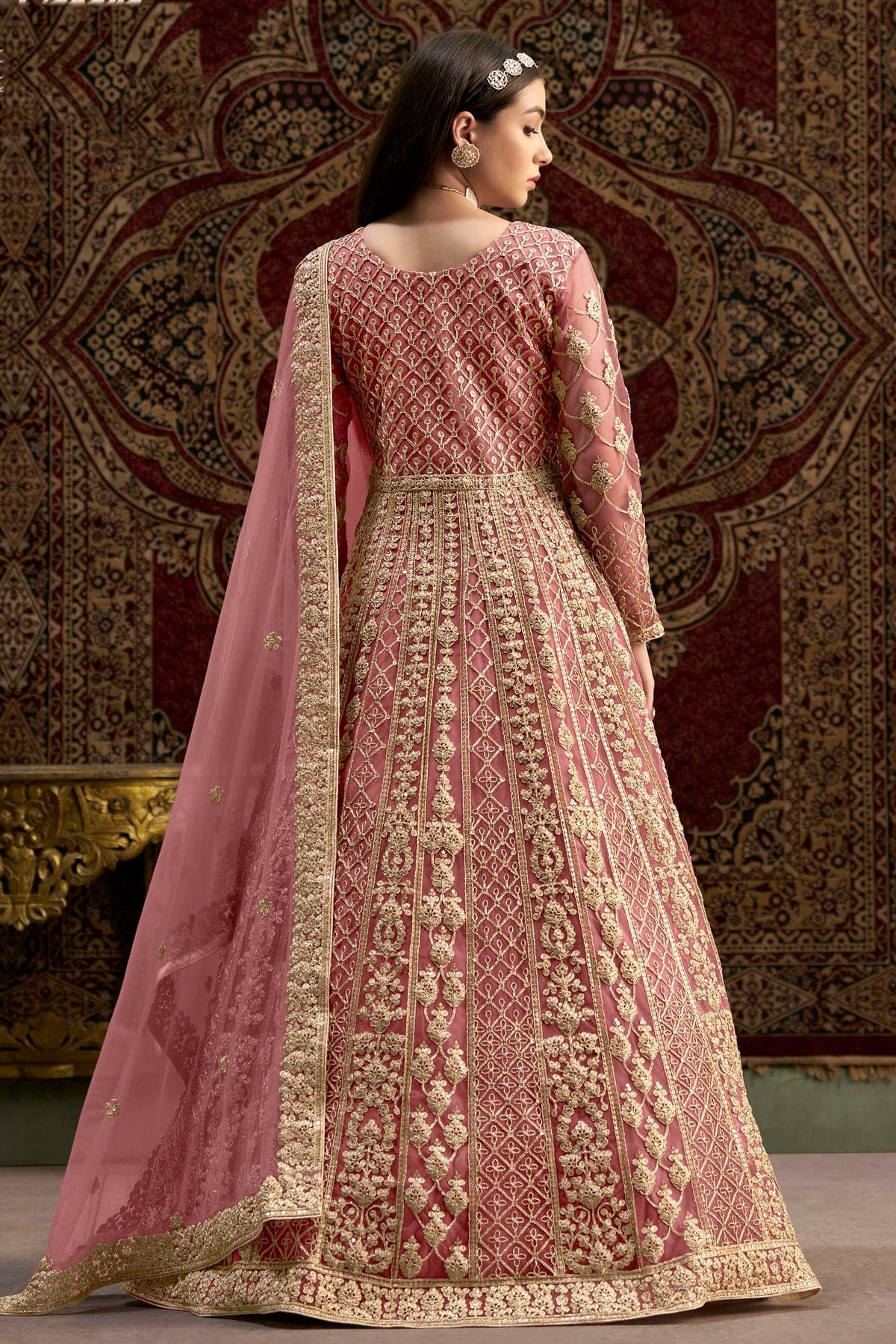 Baby Pink Colour Net Semi Stitched Anarkali Suit SM1050657 A