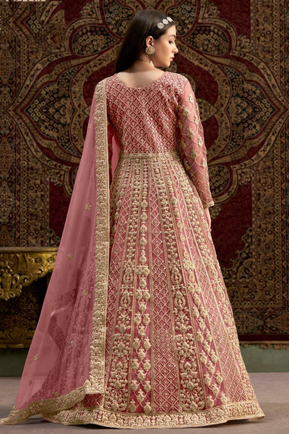 Baby Pink Colour Net Semi Stitched Anarkali Suit SM1050657 A