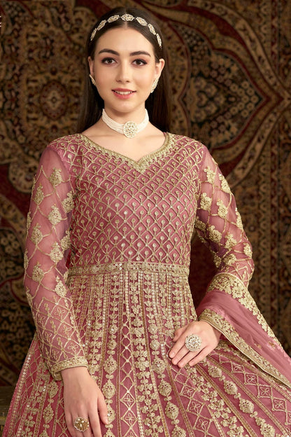 Baby Pink Colour Net Semi Stitched Anarkali Suit SM1050657 B
