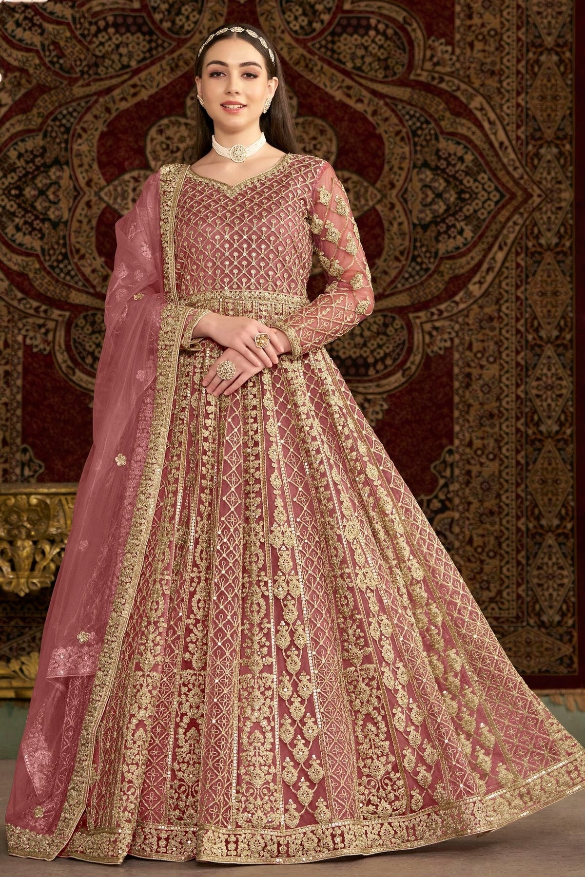 Baby Pink Colour Net Semi Stitched Anarkali Suit SM1050657