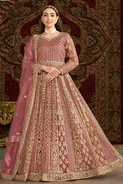 Baby Pink Colour Net Semi Stitched Anarkali Suit SM1050657