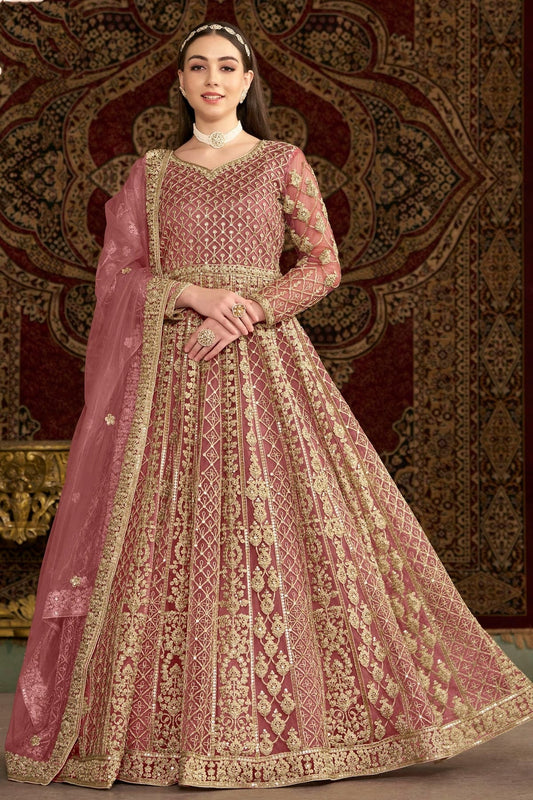 Baby Pink Colour Net Semi Stitched Anarkali Suit SM1050657