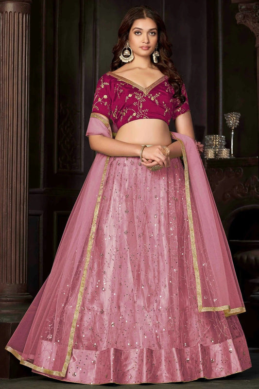 Baby Pink Colour Net Semi Stitched Lehenga Choli LC1170055