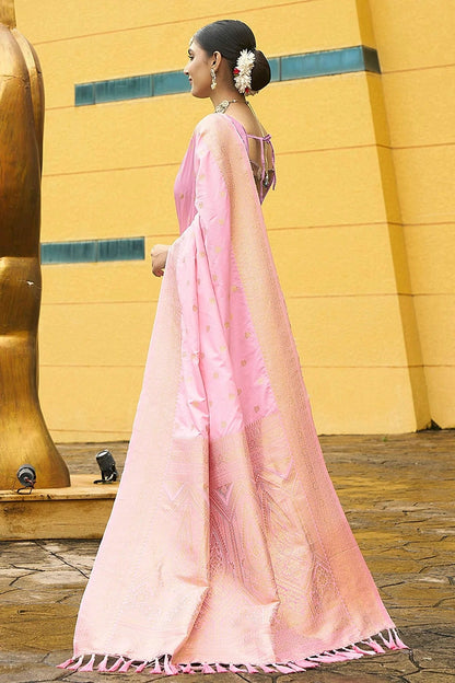 Baby Pink Colour Nylon Banarasi Traditional Saree SD1112135 A