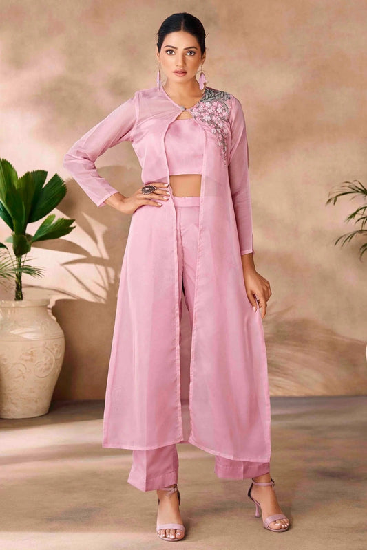 Baby Pink Colour Organza Co Ord Suit TP1080955