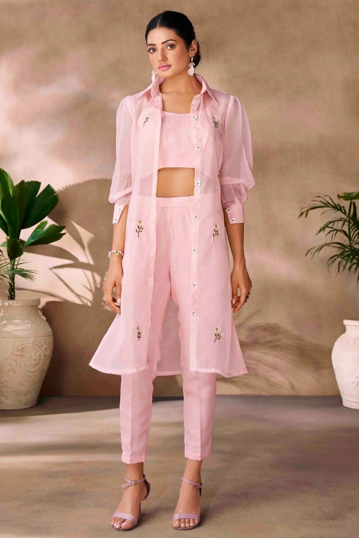 Baby Pink Colour Organza Co Ord Suit TP1080959