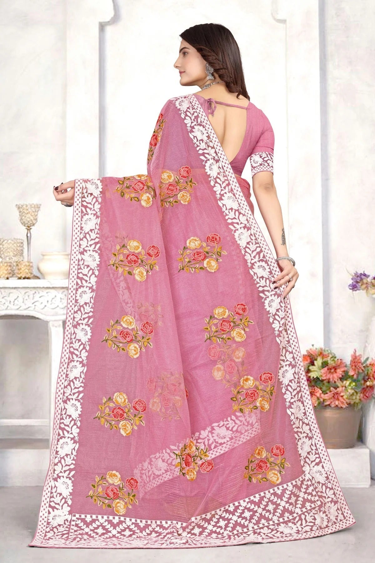 Baby Pink Colour Organza Designer Saree LC1121537 A