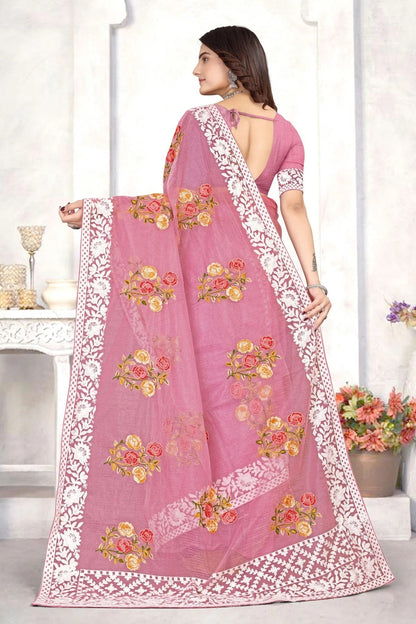 Baby Pink Colour Organza Designer Saree LC1121537 A