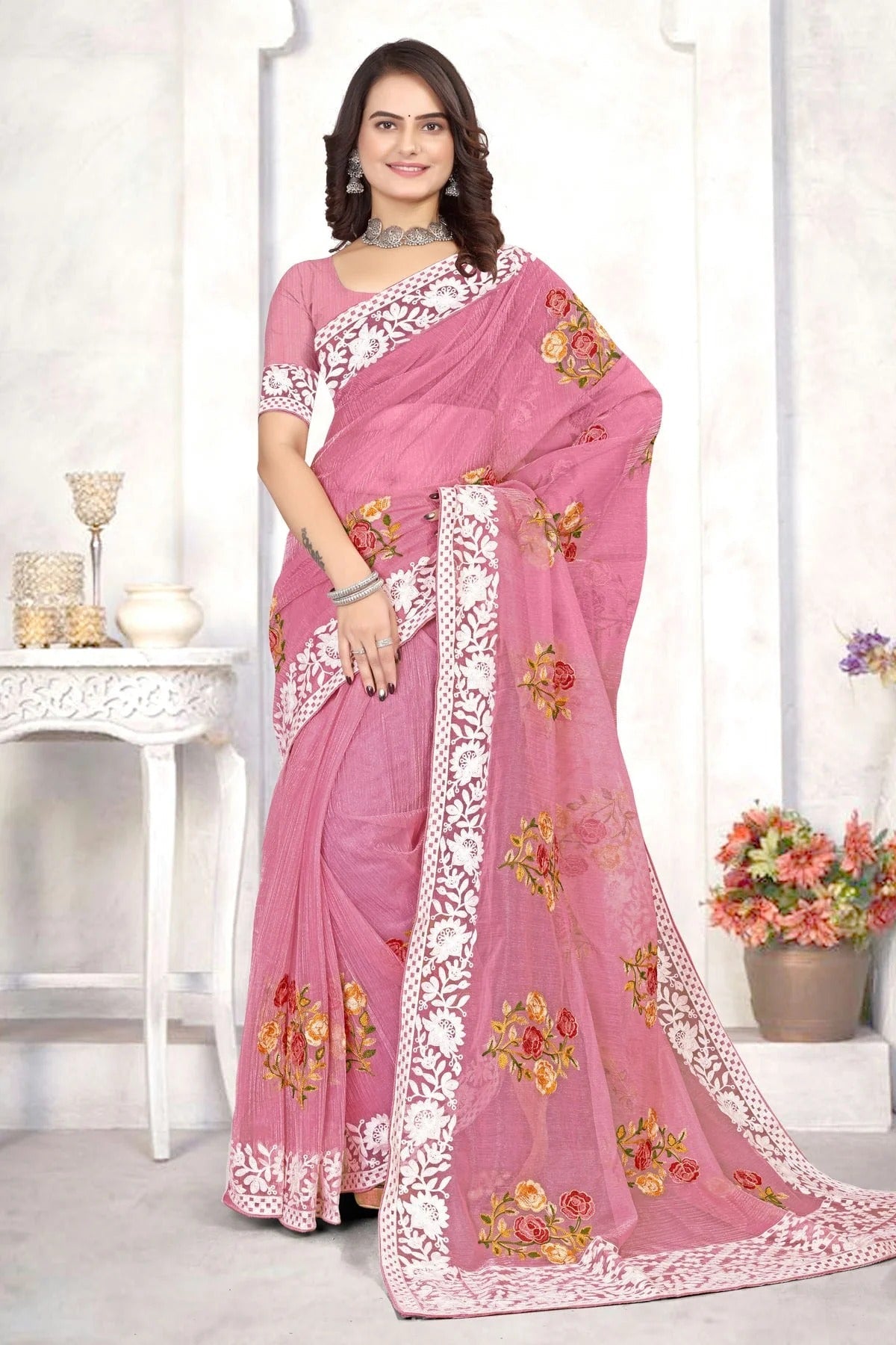 Baby Pink Colour Organza Designer Saree LC1121537