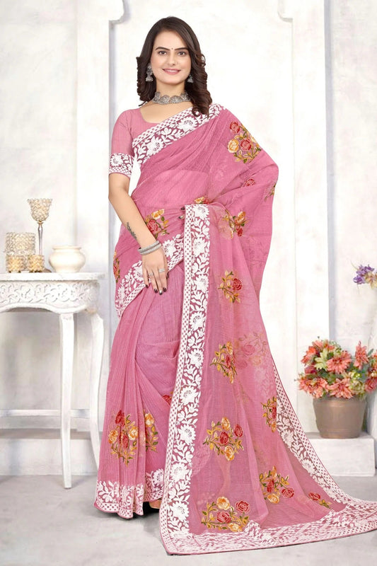 Baby Pink Colour Organza Designer Saree LC1121537