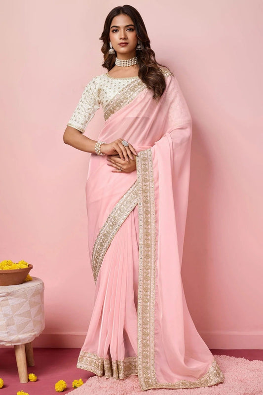 Baby Pink Colour Organza Designer Saree SD1110946