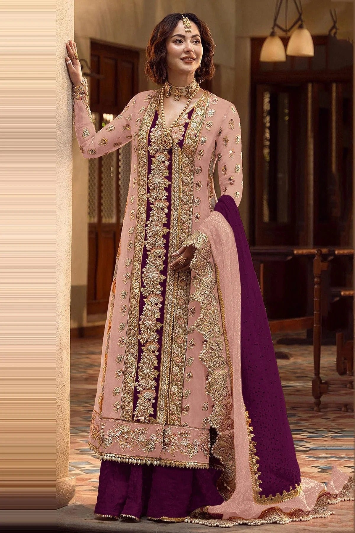 Baby Pink Colour Organza Pakistani Suit SM1140089