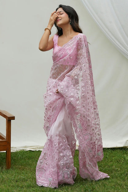 Baby Pink Colour Organza Saree SD1110382 A