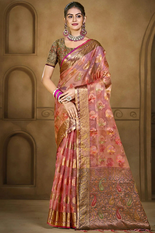 Baby Pink Colour Organza Woven Work Traditional Saree SD1102881
