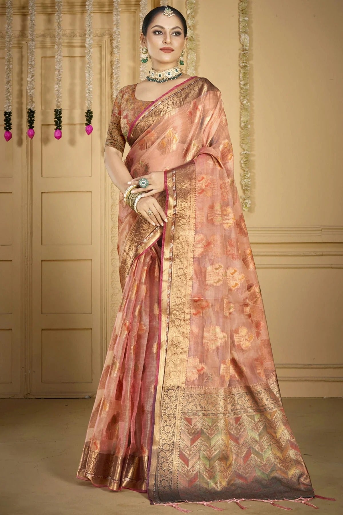 Baby Pink Colour Organza Woven Work Traditional Saree SD1102887