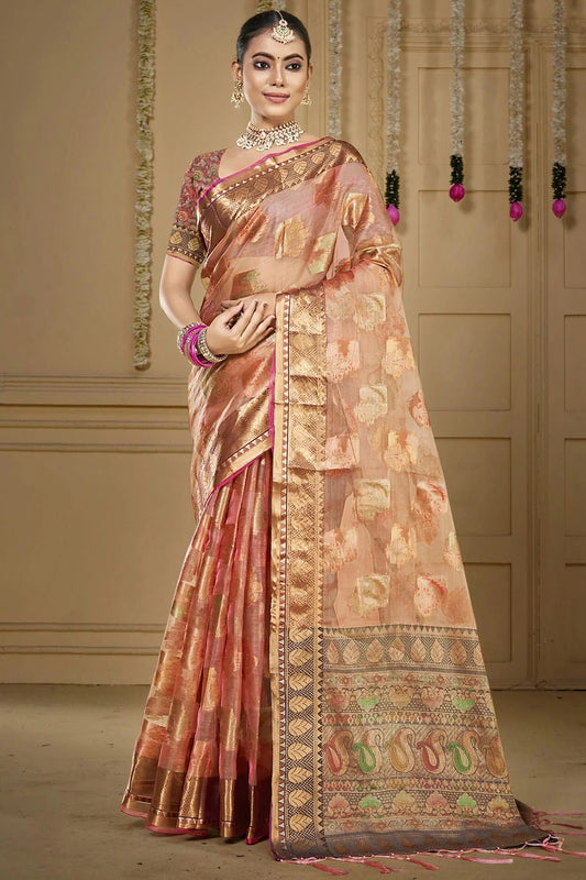 Baby Pink Colour Organza Woven Work Traditional Saree SD1102913