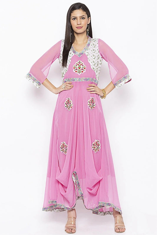 Baby Pink Colour Plus Size Georgette Embroidery Kurta Set KR1070608