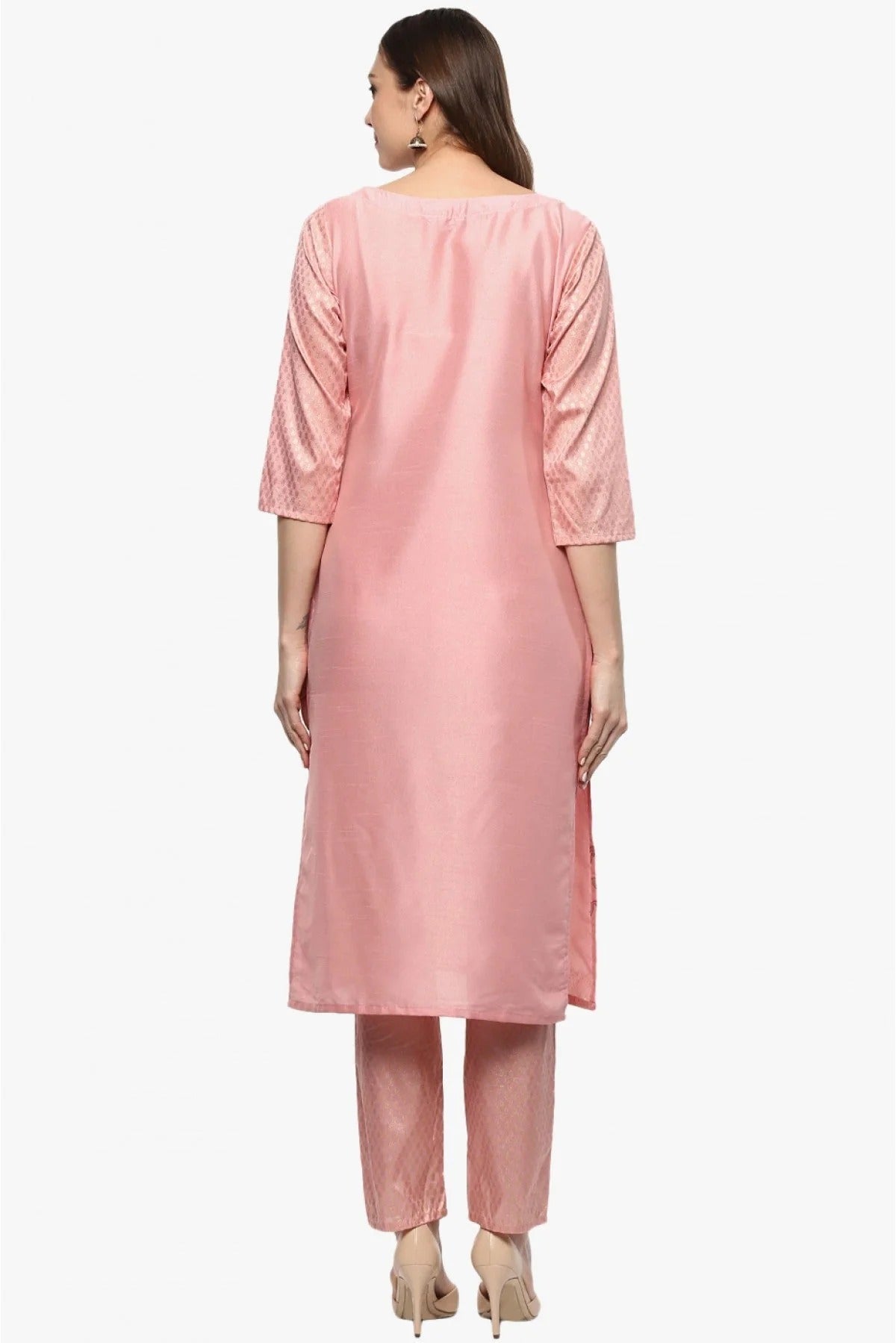 Baby Pink Colour Plus Size Poly Silk Straight Kurta With Pant KR1060132 B