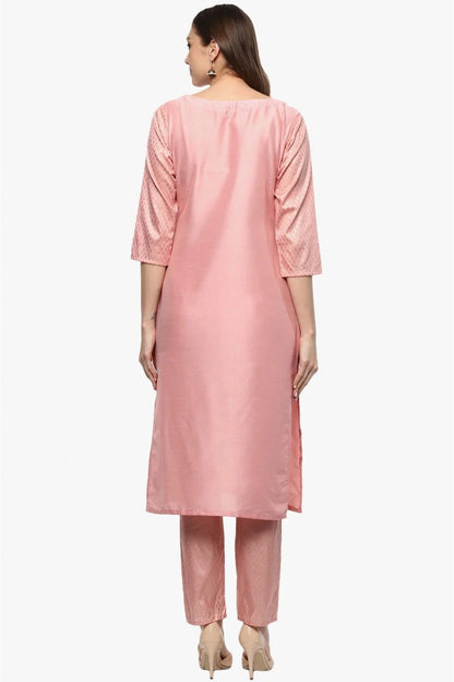 Baby Pink Colour Plus Size Poly Silk Straight Kurta With Pant KR1060132 B