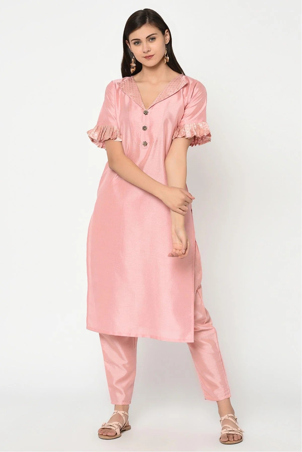 Baby Pink Colour Plus Size Poly Silk Straight Kurta With Pant KR1060133 A
