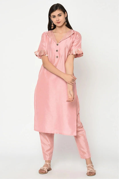 Baby Pink Colour Plus Size Poly Silk Straight Kurta With Pant KR1060133 A