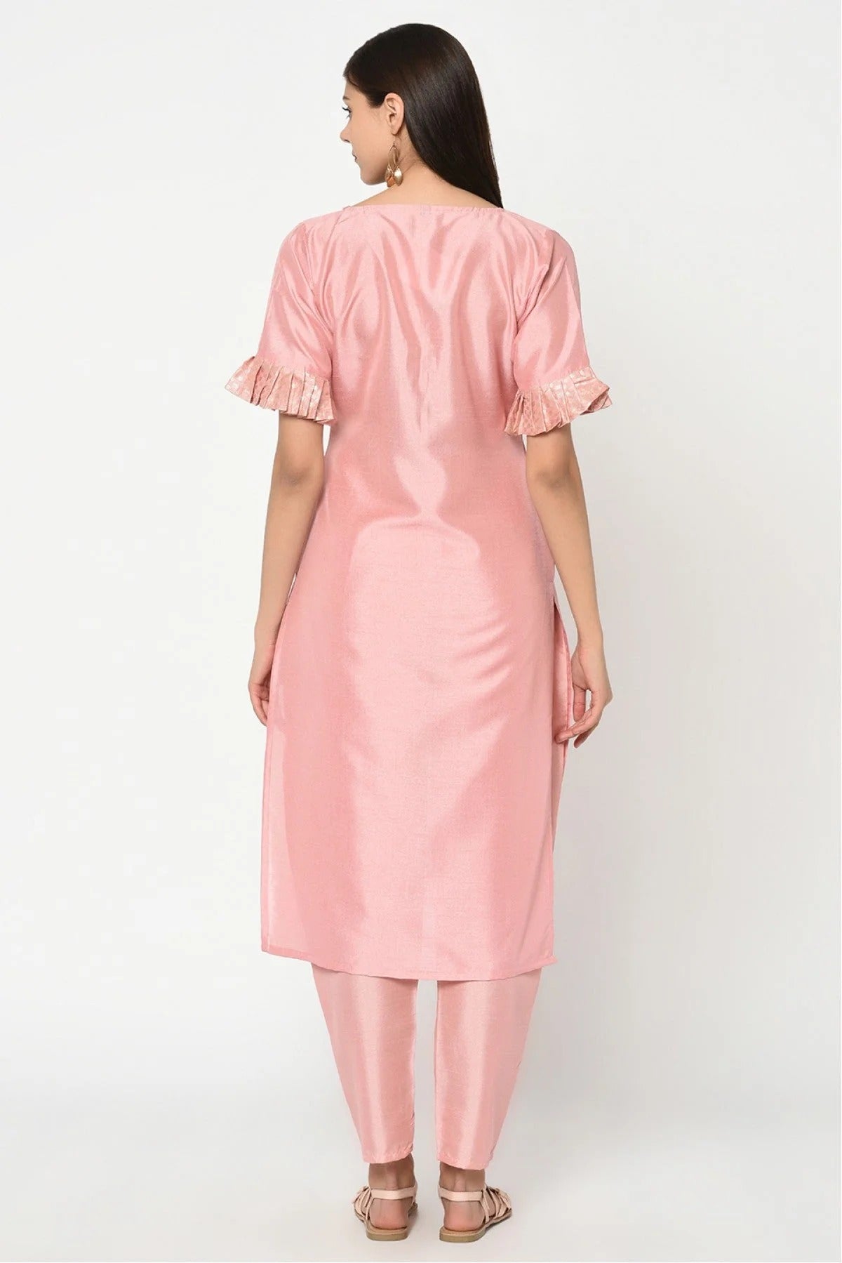 Baby Pink Colour Plus Size Poly Silk Straight Kurta With Pant KR1060133 B
