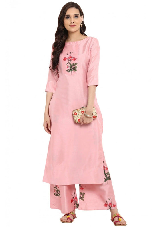 Baby Pink Colour Plus Size Poly Silk Straight Kurti KR1060209