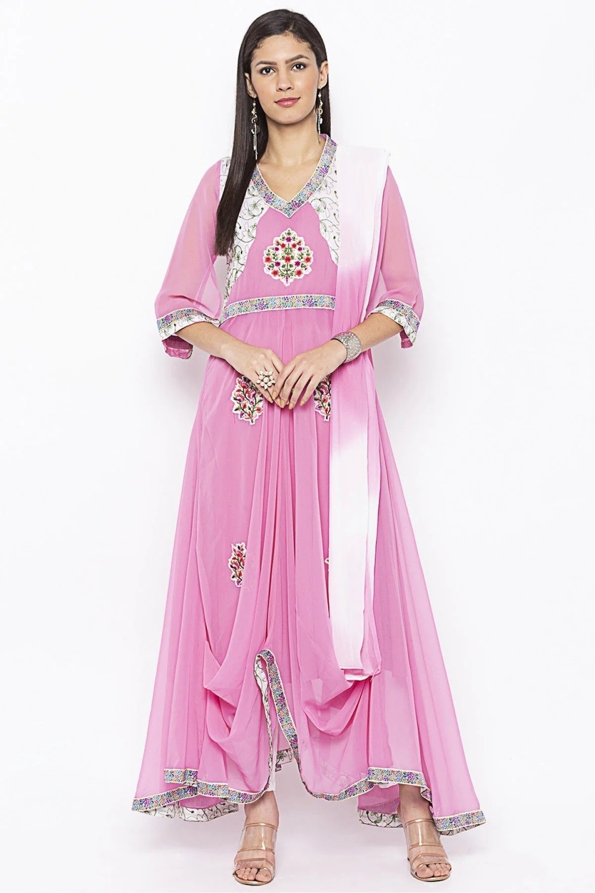 Baby Pink Colour Plus Size Stitched Georgette Embroidery Pant Style Suit BW1070284