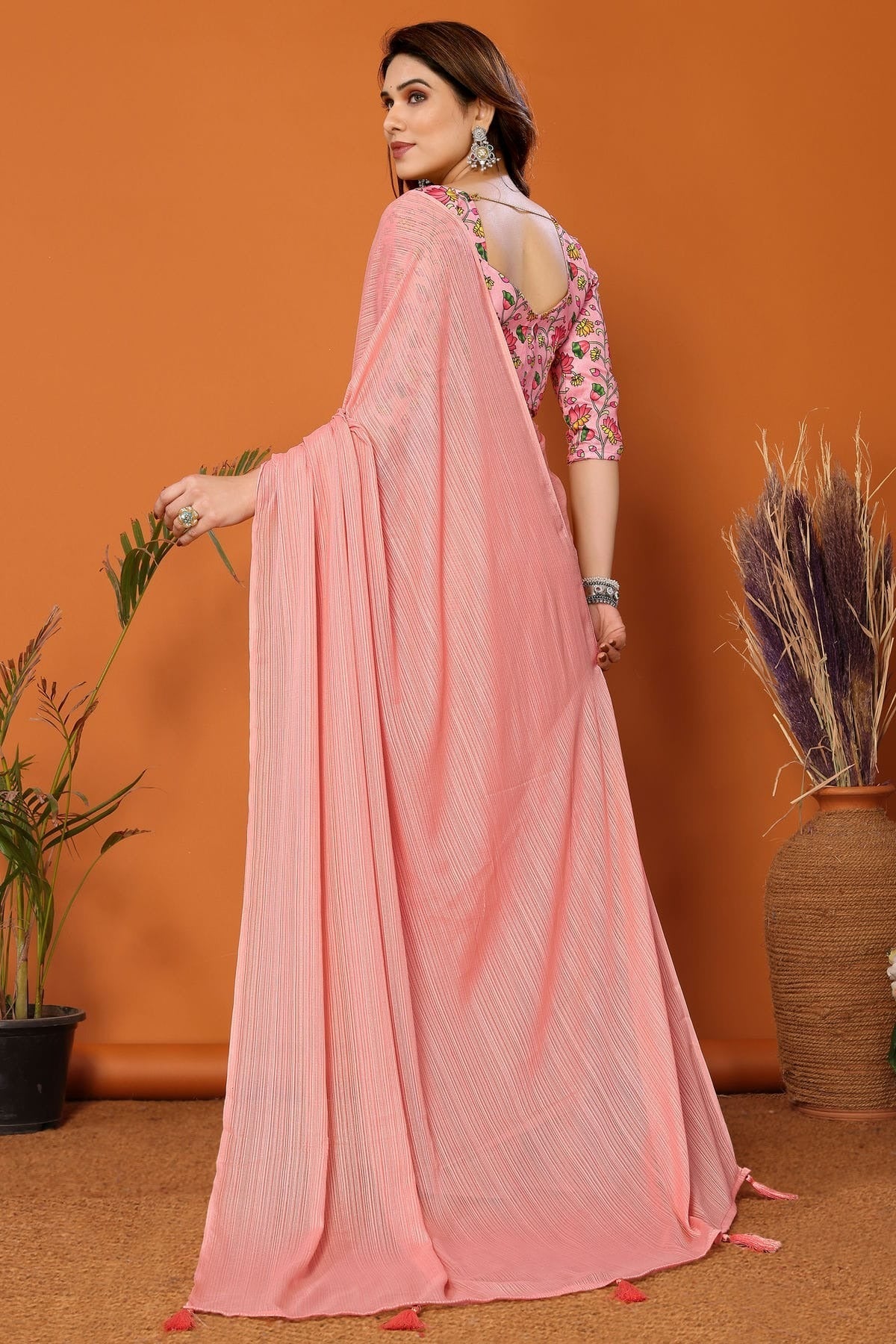 Baby Pink Colour Polyester Printed Saree SD1180106 A
