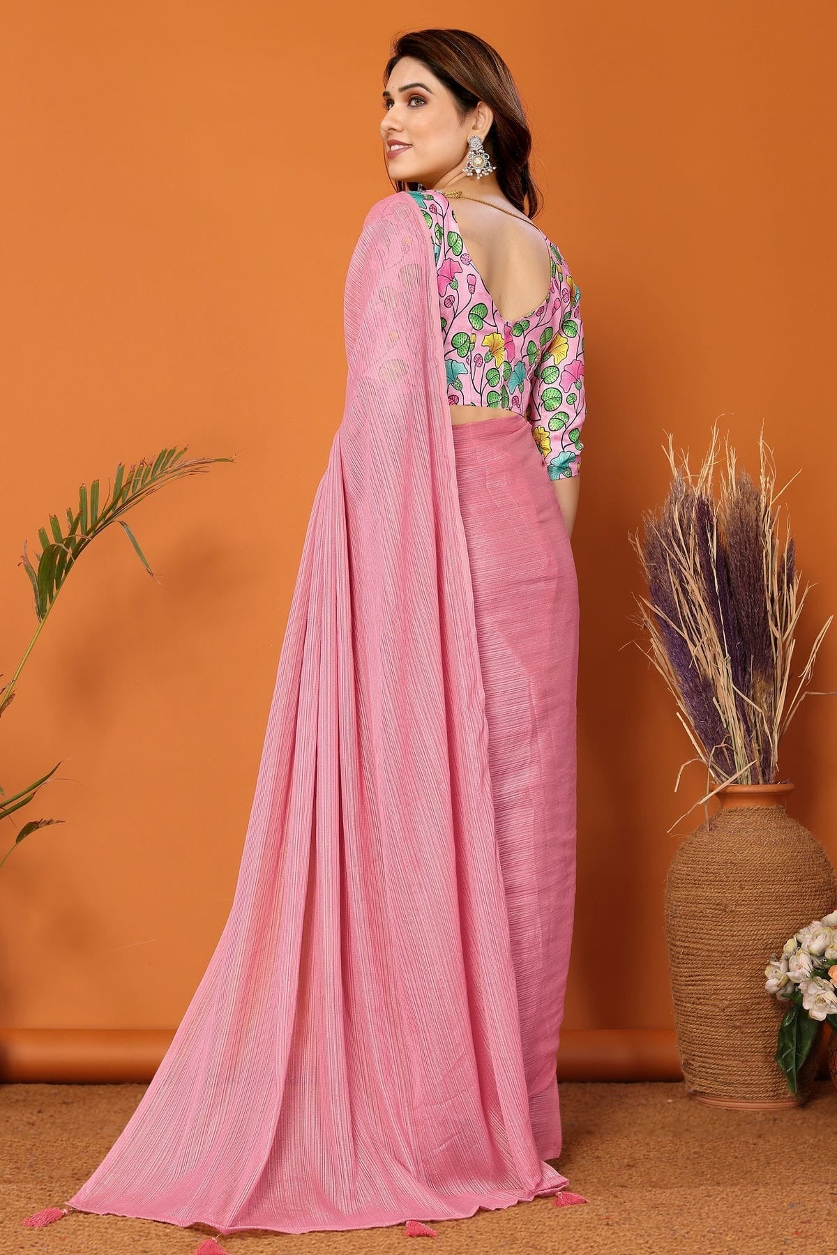 Baby Pink Colour Polyester Printed Saree SD1180109 A