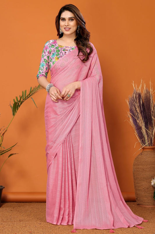 Baby Pink Colour Polyester Printed Saree SD1180109