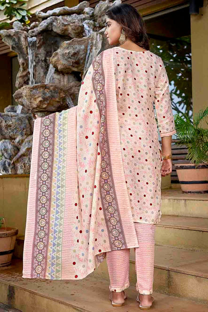 Baby Pink Colour Printed Cotton Blend Pant Style Suit SS1113468 A
