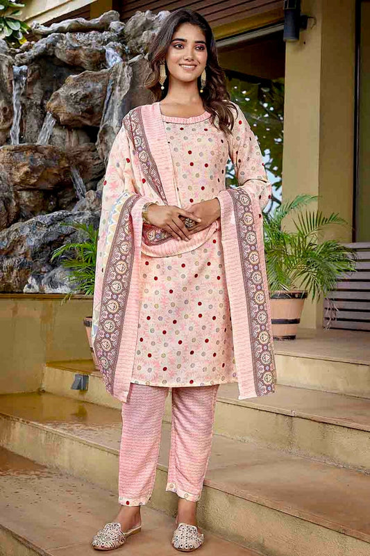 Baby Pink Colour Printed Cotton Blend Pant Style Suit SS1113468
